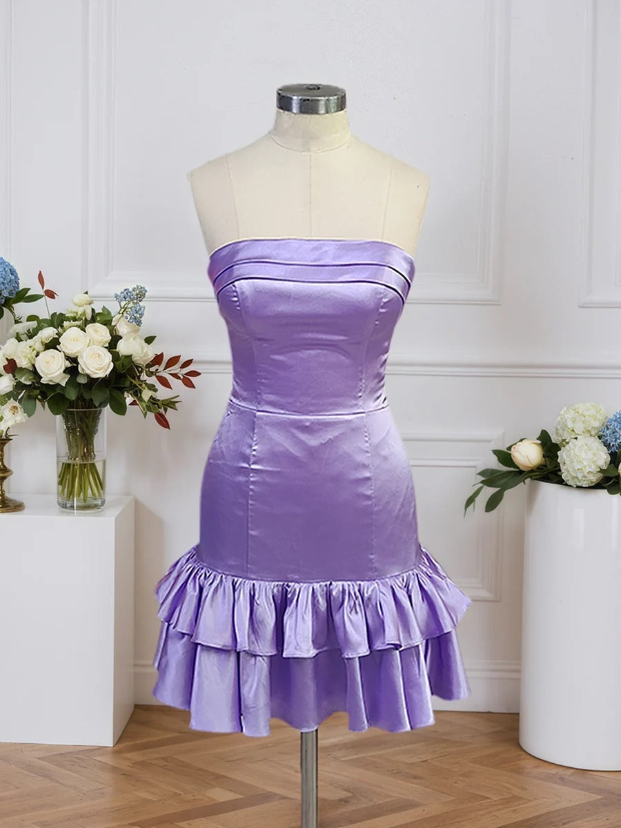 Sheath Strapless Mini Homecoming Dress with Ruffles - VelvetHem