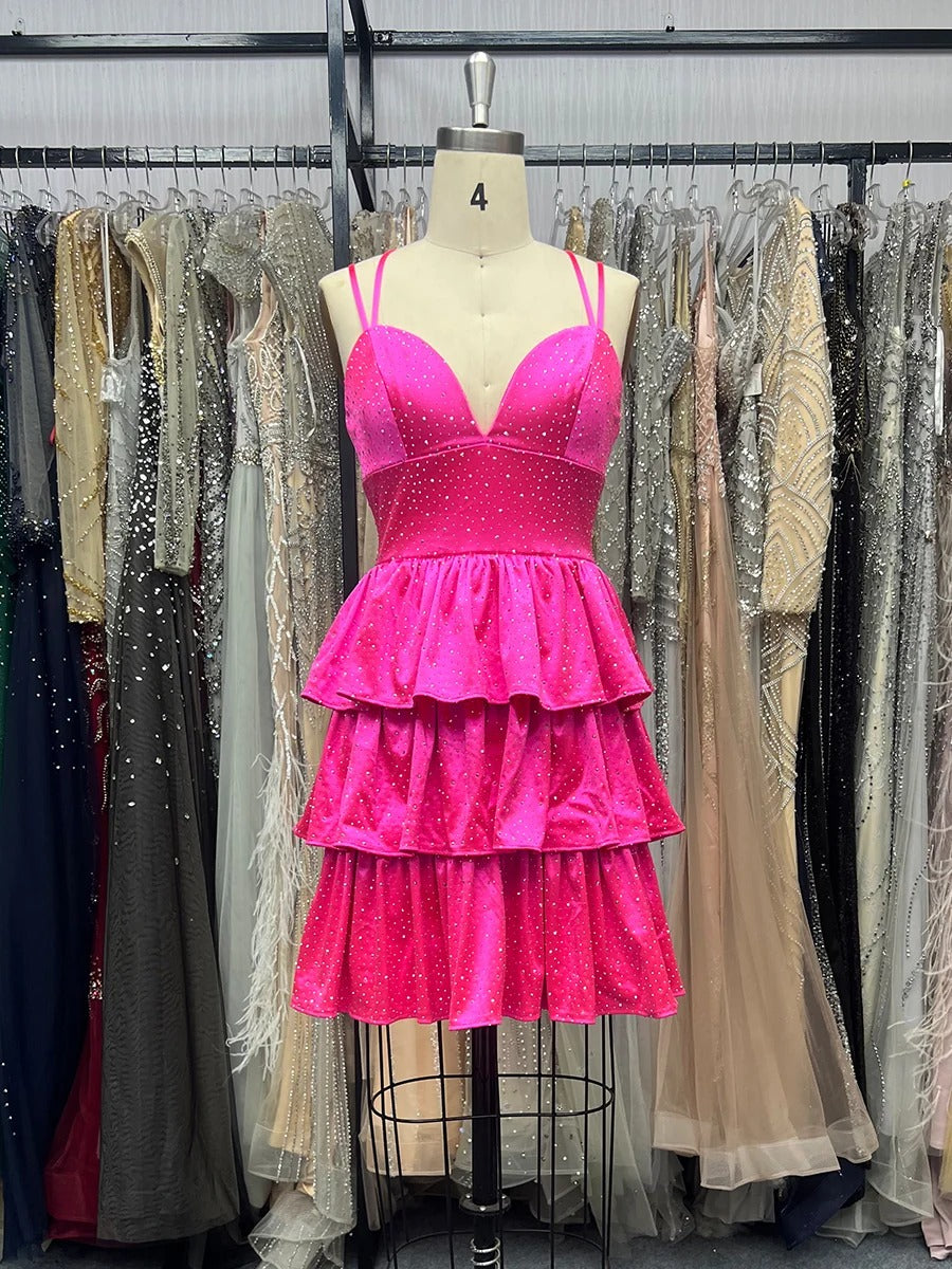 Beaded Open Back Ruffle Short Homecoming Dress - VelvetHem