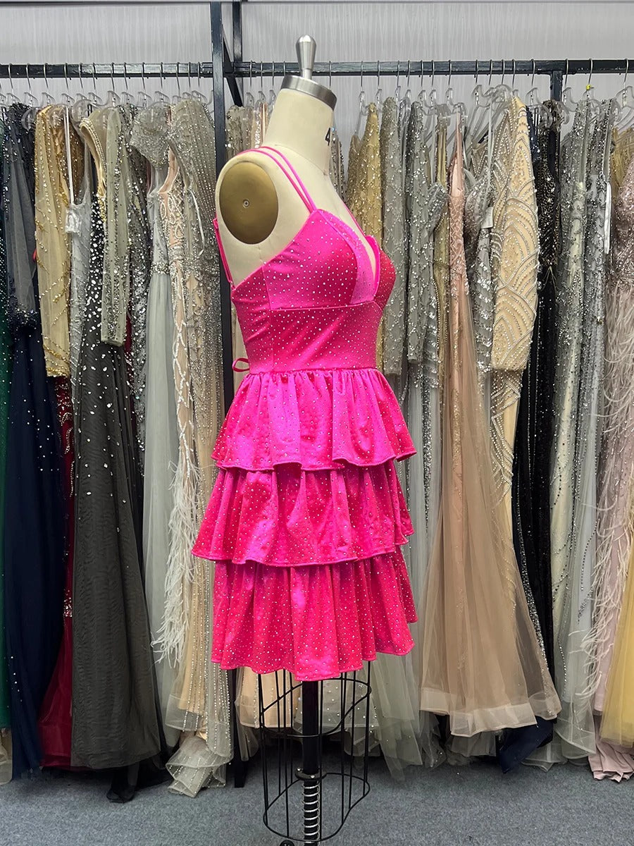 Beaded Open Back Ruffle Short Homecoming Dress