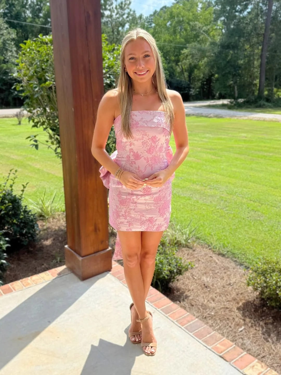 Strapless Tight Homecoming Dress with Back Bow