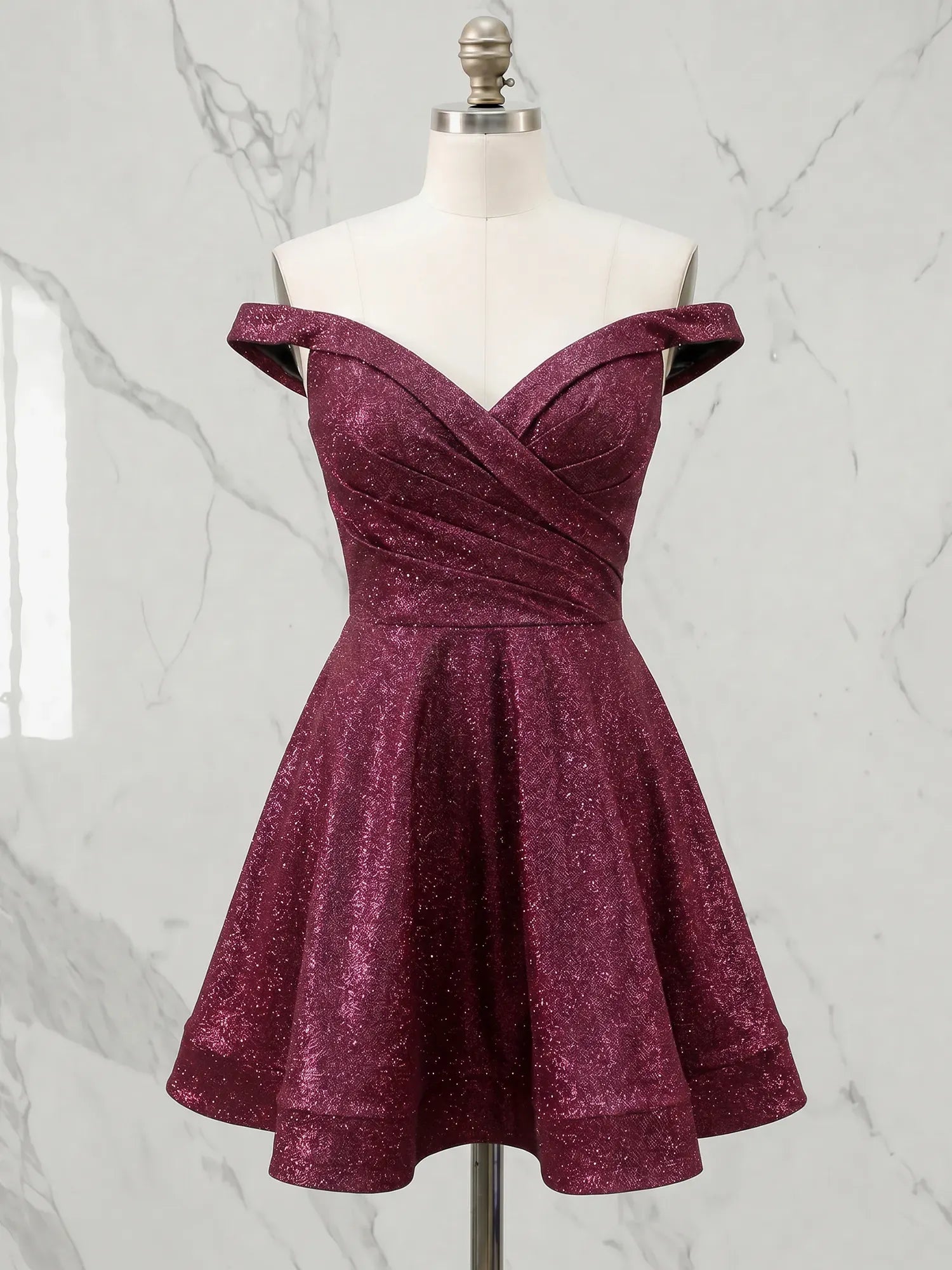 Off-the-Shoulder Sweetheart Sparkling Short Homecoming Dress