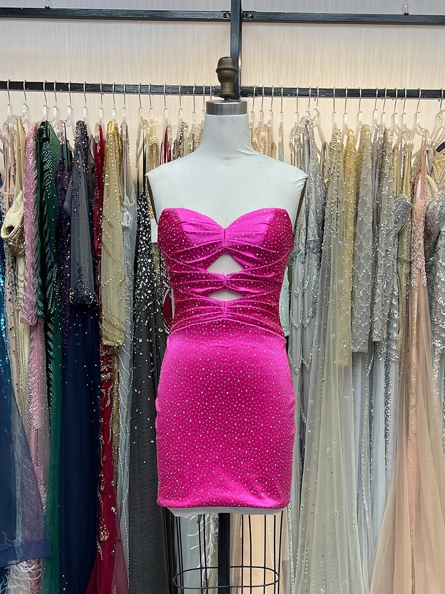 Bodycon Strapless Sweetheart Short Homecoming Dress with Keyholes - VelvetHem
