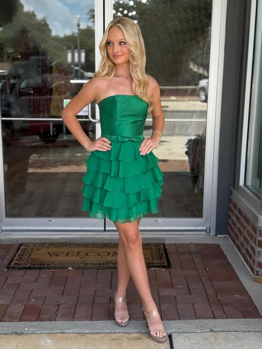 A Line Strapless Tiered Short Homecoming Dress