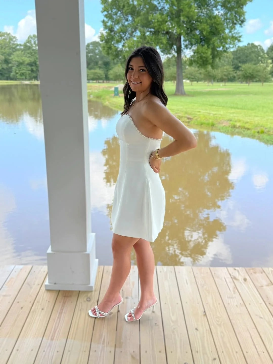 A Line Strapless Short Homecoming Dress with Beading