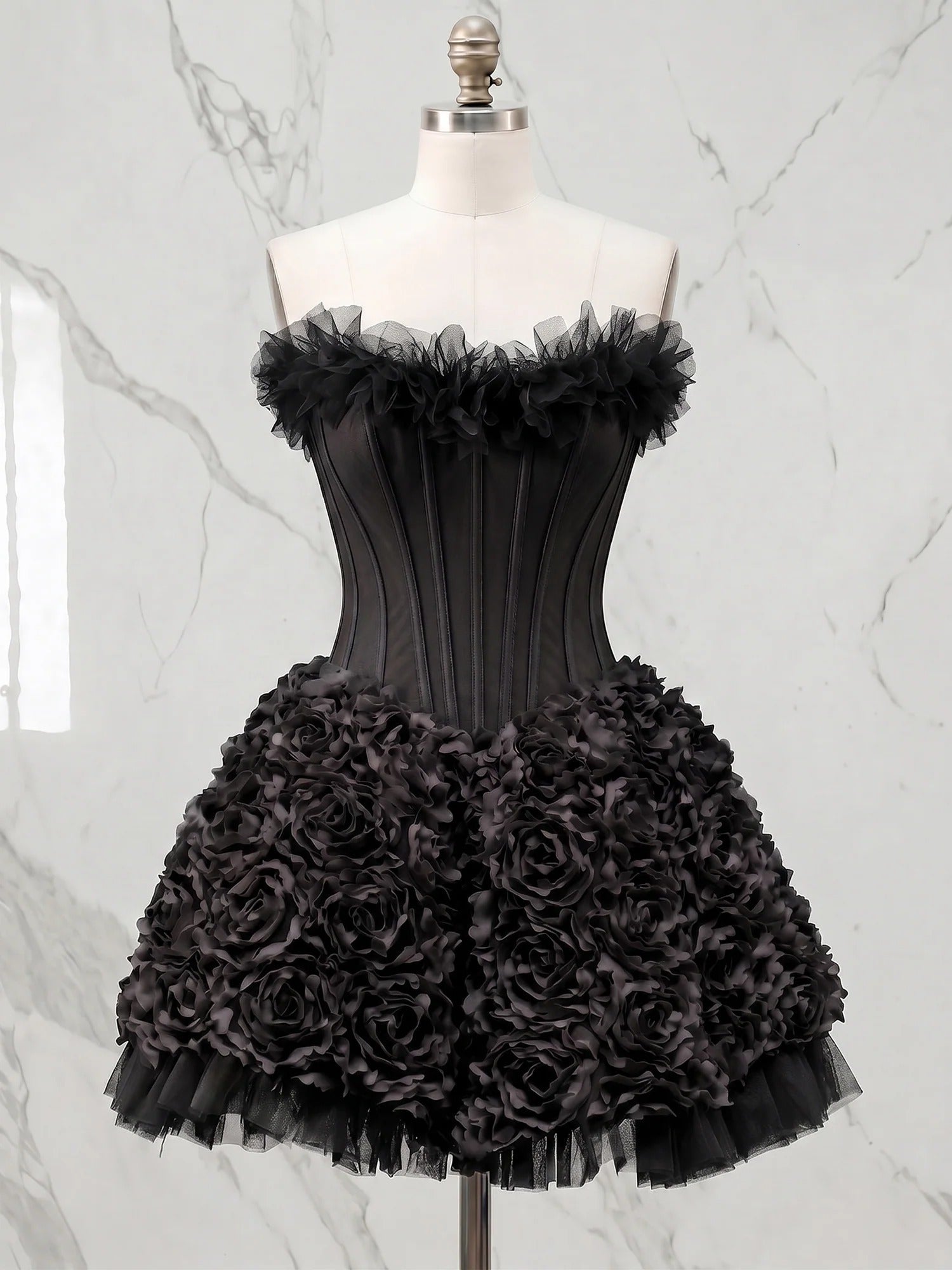 Whimsical Dusty Rose 3D Floral Corset Balletcore Homecoming Dress - VelvetHem