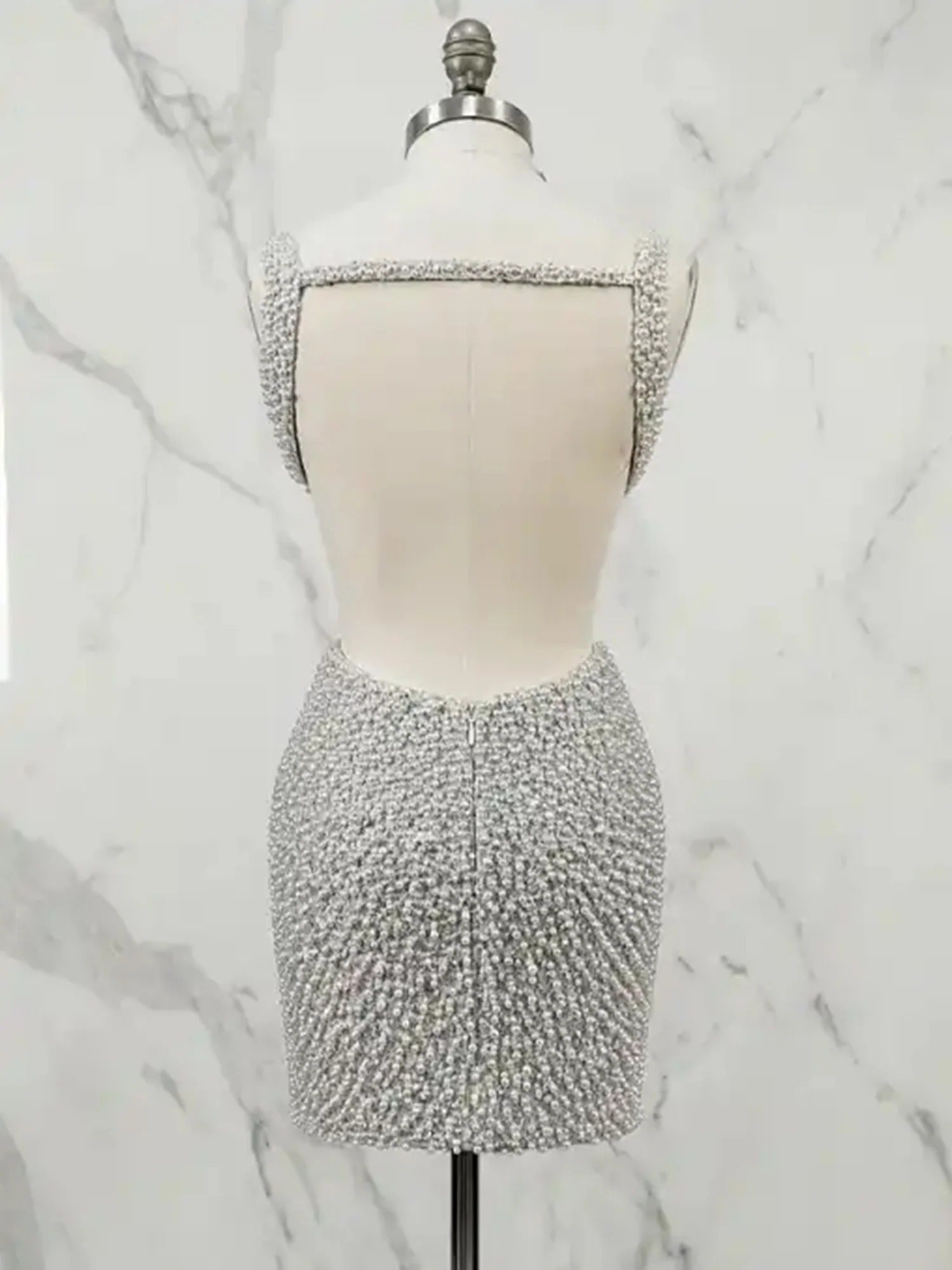 White V Neck Pearl Embellished Bodycon Short Homecoming Dress