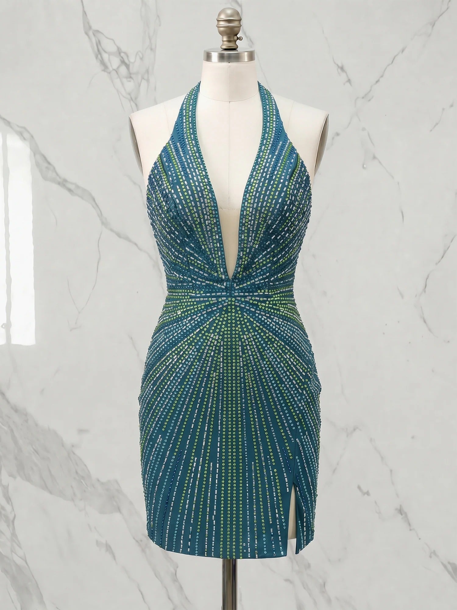 Starburst Sequin Halter Short Homecoming Dresses
