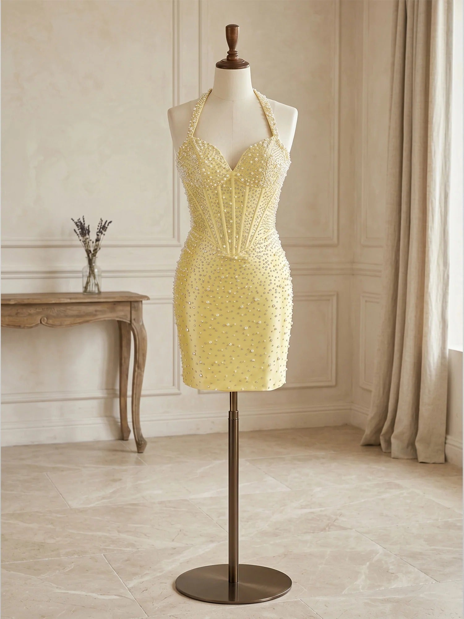 Pearl Beaded Corset Short Homecoming Dresses