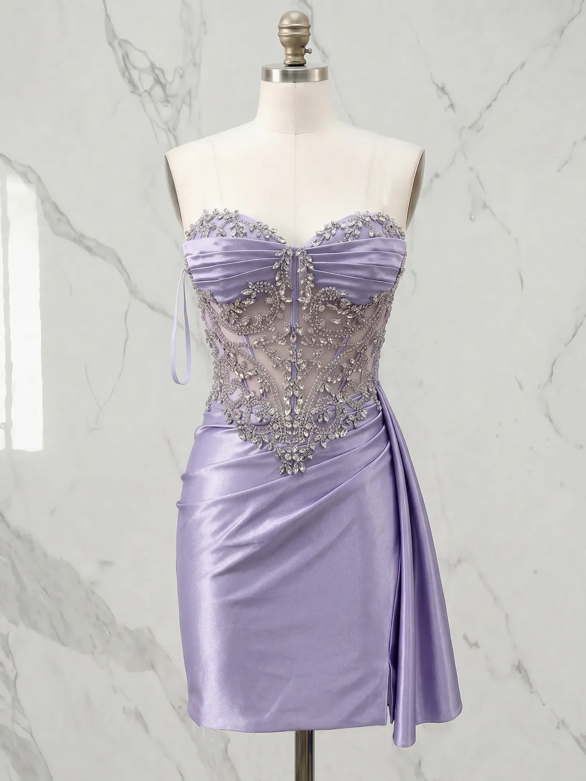 Sweetheart Crystal Beaded Corset Satin Mini Homecoming Dresses - VelvetHem