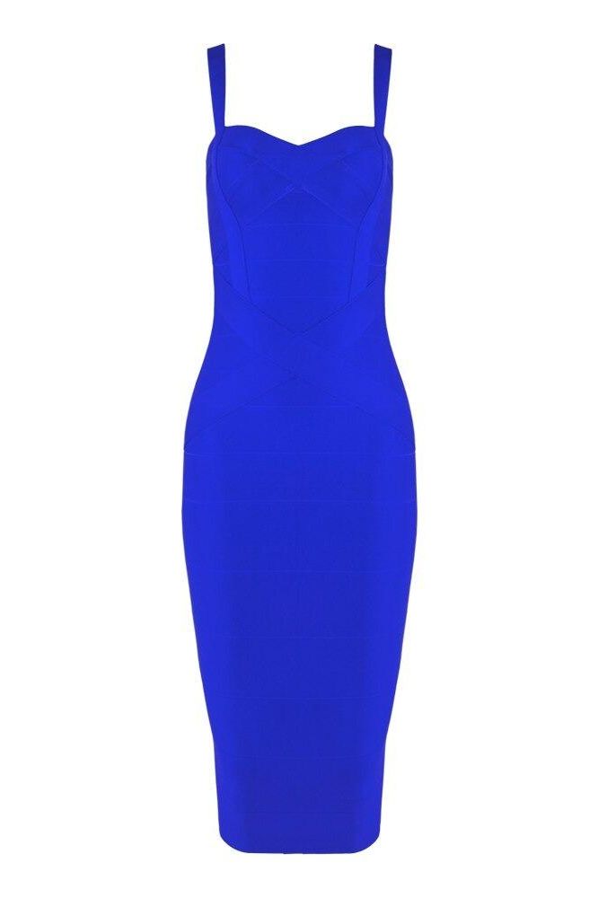 Woman wearing a royal blue party dress Heidi Bandage Midi Dress - Royal Blue Bodycon Collection