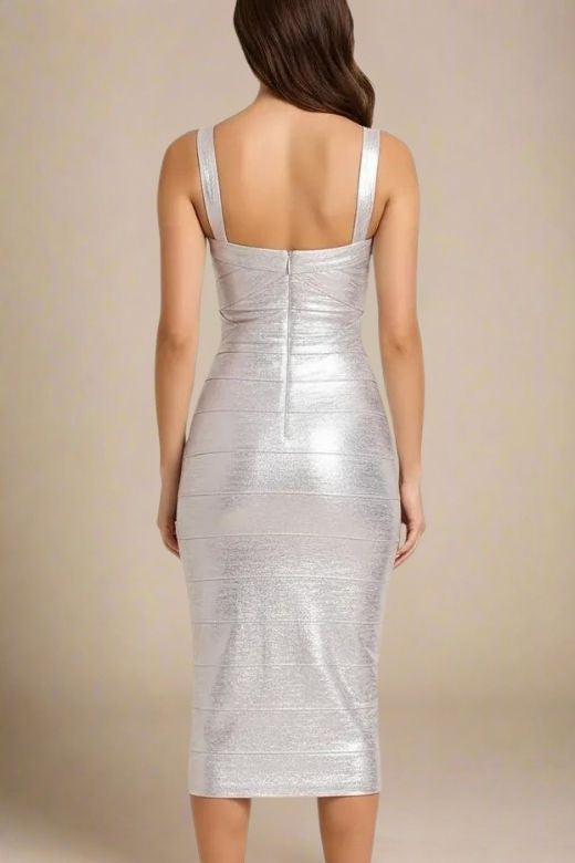 Heidi Bandage Midi Dress - Silver