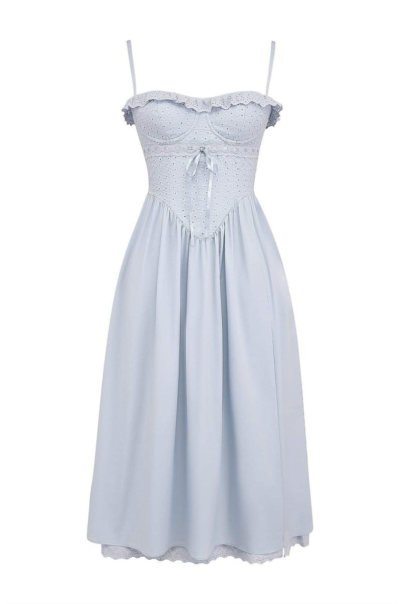 Clara Elevated Embroidered Lace Corset Style Midi Dress Premium Wardrobe Essential