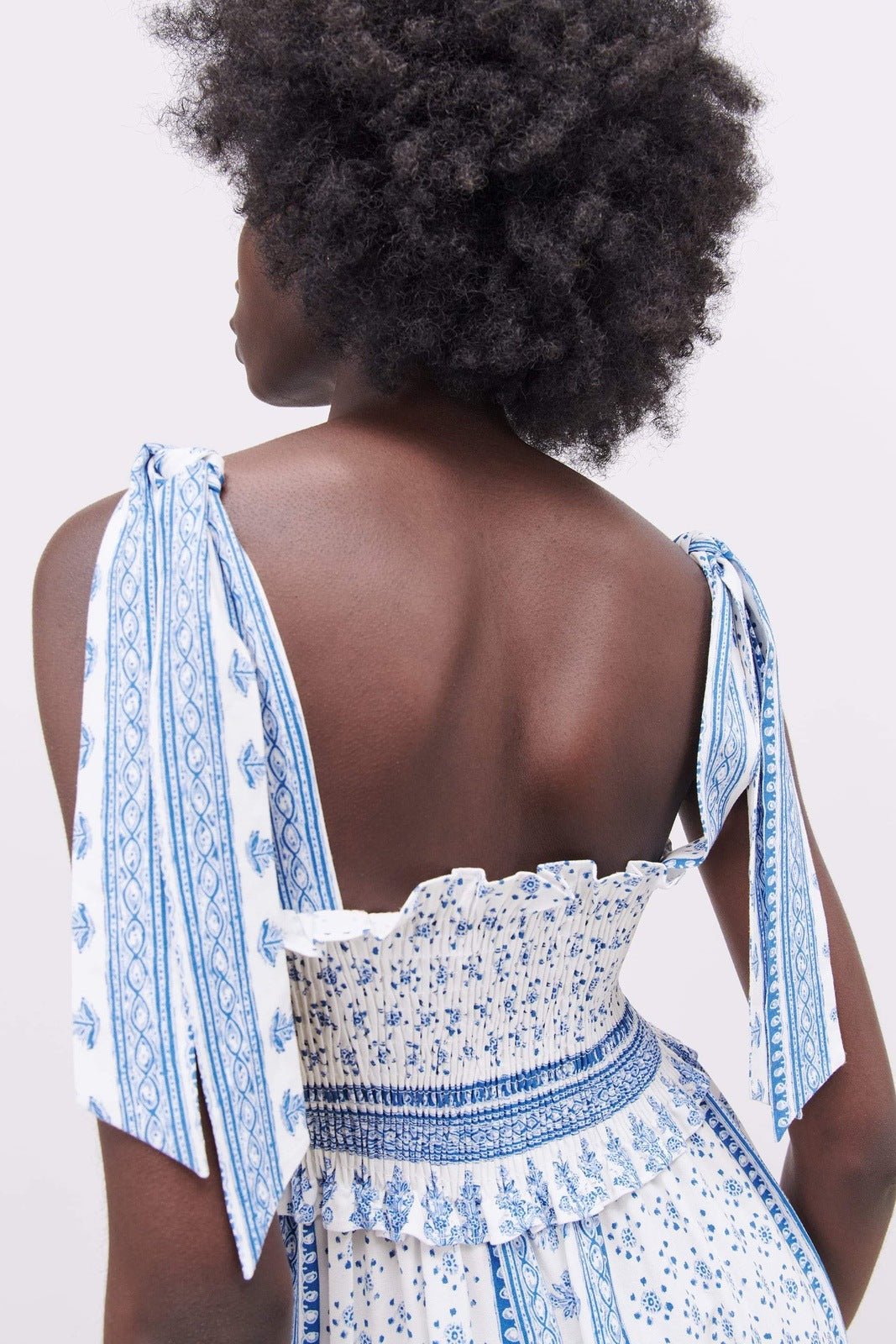 Zoe Exclusive Printed Midi Dress with Gathered Straps Chic Silhouette Collection
