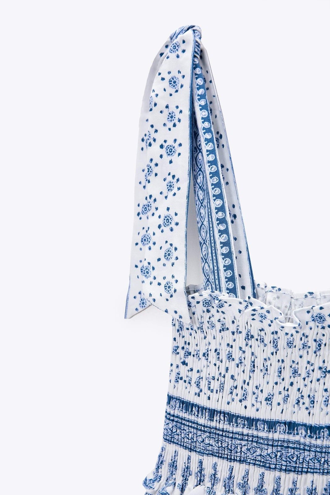 Zoe Exclusive Printed Midi Dress with Gathered Straps Chic Silhouette Collection