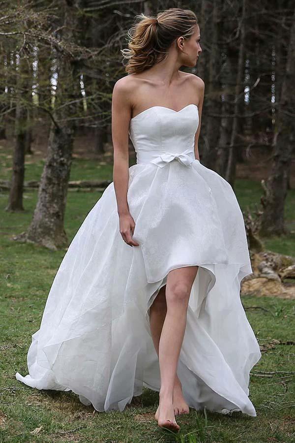 High Low Sweetheart Sleeveless Organza Applique Wedding Dress (ZD15460)