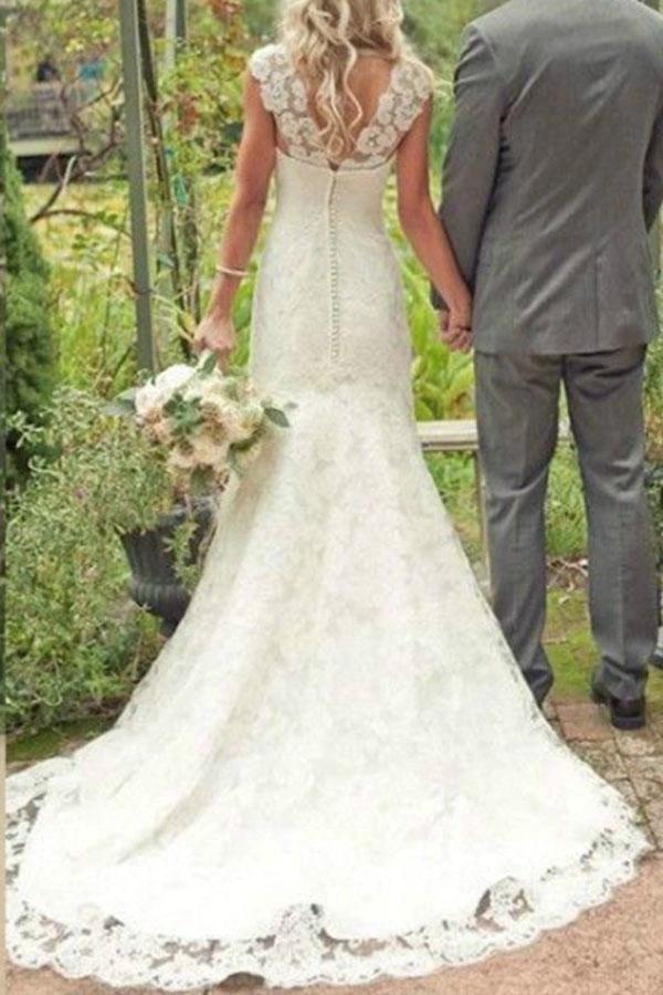 Trumpet/Mermaid Court Train Lace Country Wedding Dress (ZD15458)