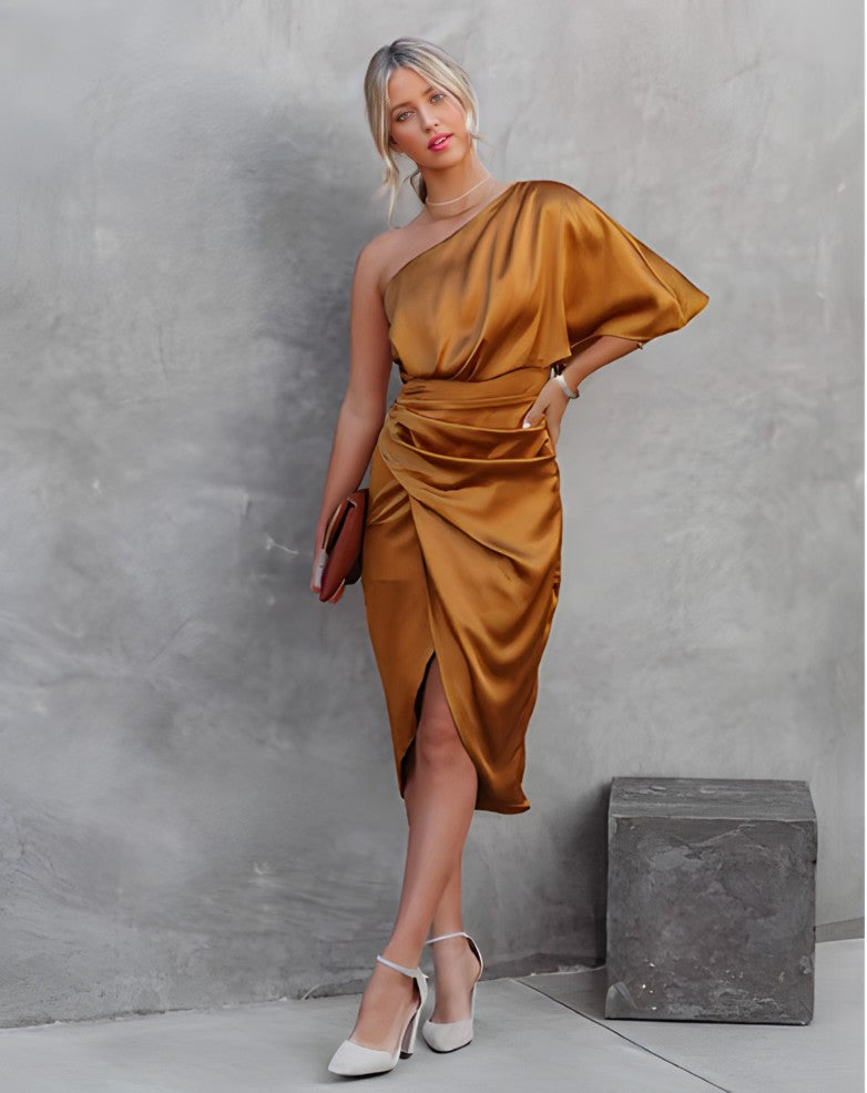 Camila Aesthetic Cocktail Dress with One Shoulder Statement Occasion Edit