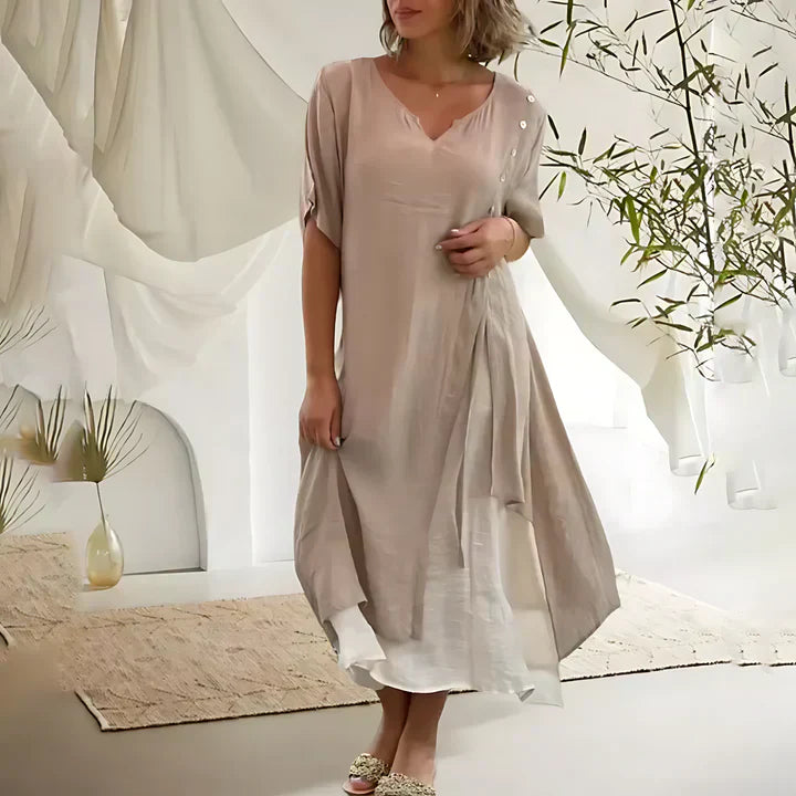 Thalía Minimalist Cotton and Linen Dress Premium Wardrobe Essential