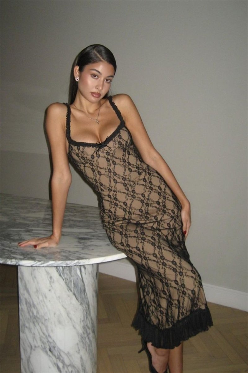 Daniela Effortless Maxi Dress with Ruffles and Floral Lace Premium Wardrobe Essential