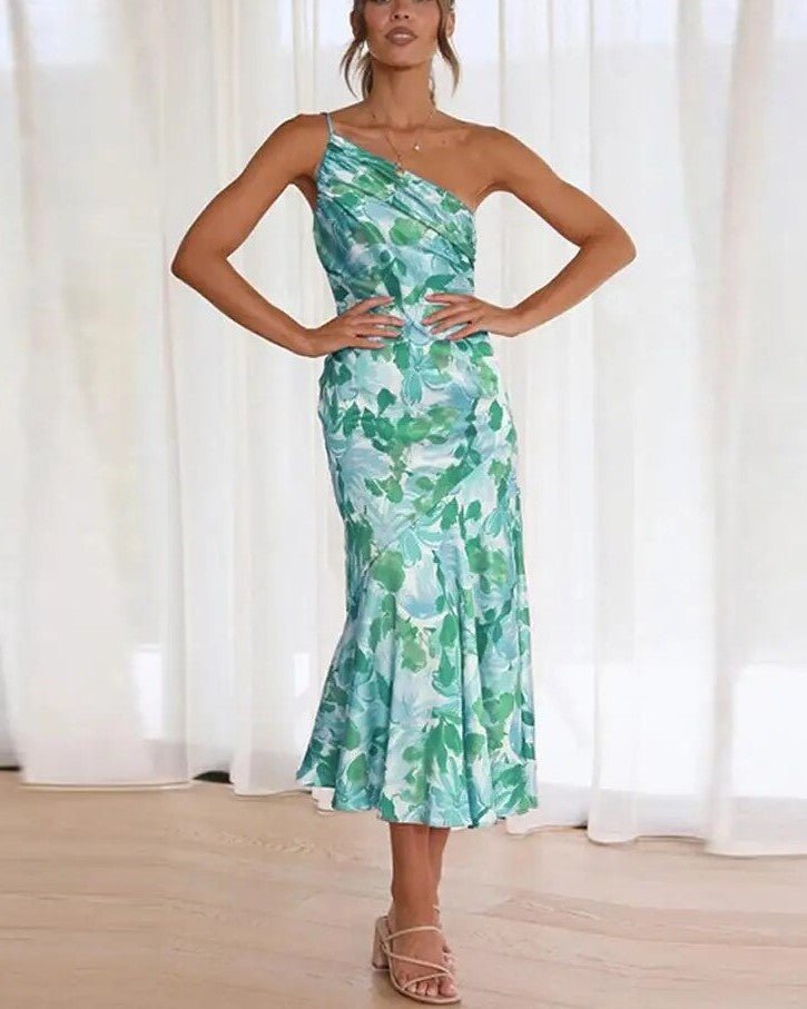 Zoraida Elegant Asymmetrical Floral Print Maxi Dress for Women