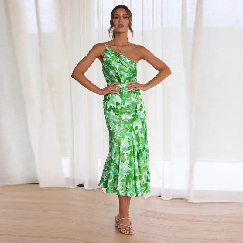 Zoraida Elegant Asymmetrical Floral Print Maxi Dress for Women