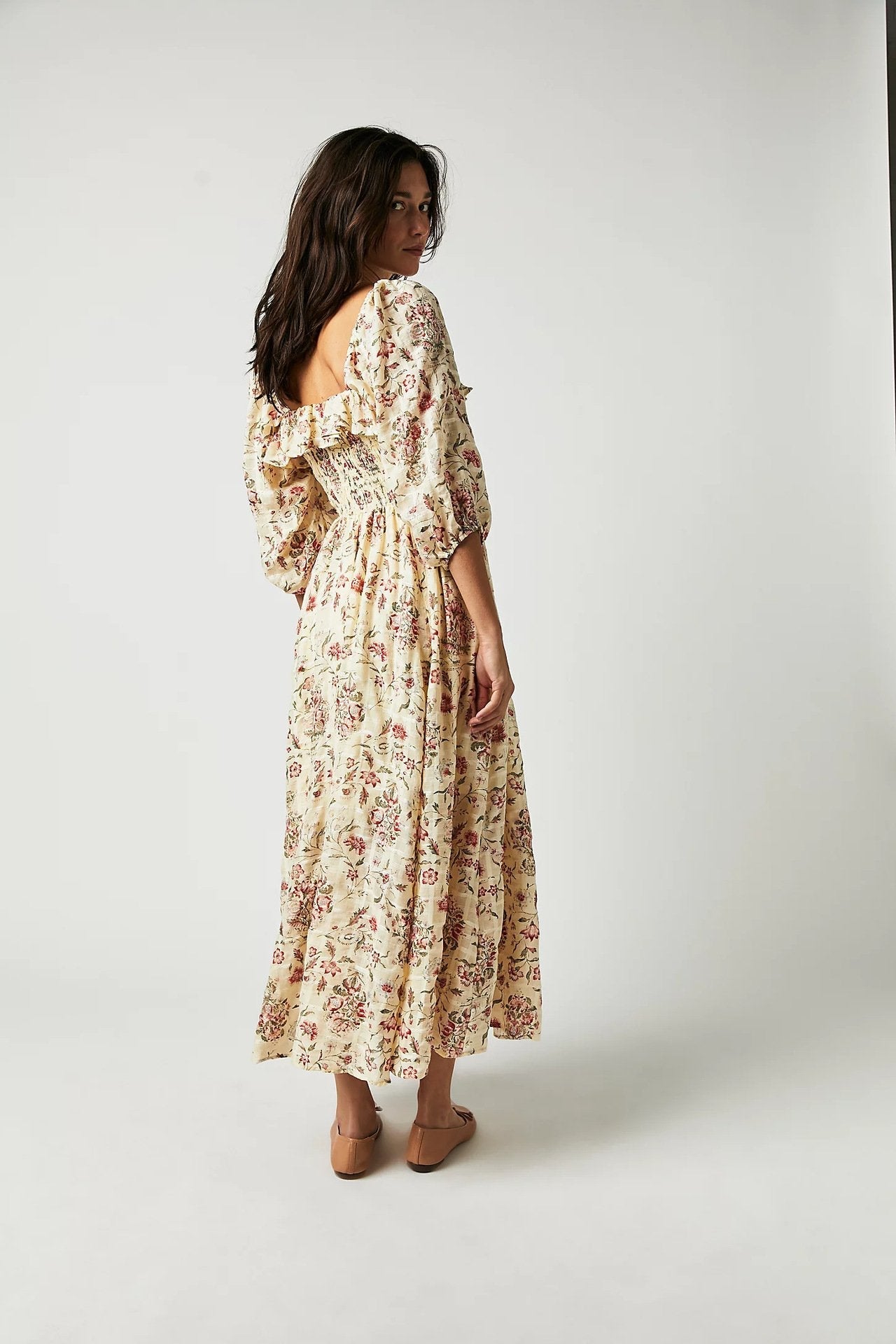 Ariadna Exclusive Printed Midi Dress with Ruched Bodice and Ruffles Statement Occasion Edit