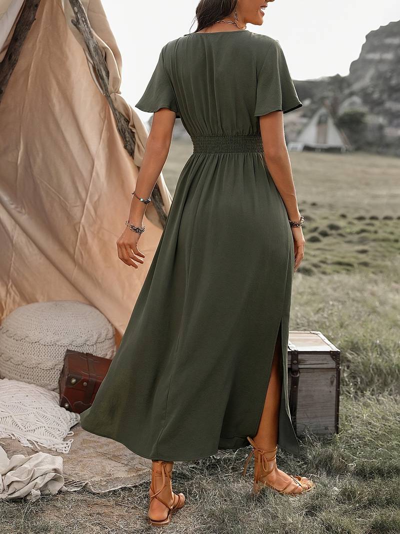 Sandra Elegant V-neck Bohemian Dress for Women Day to Night Outfit