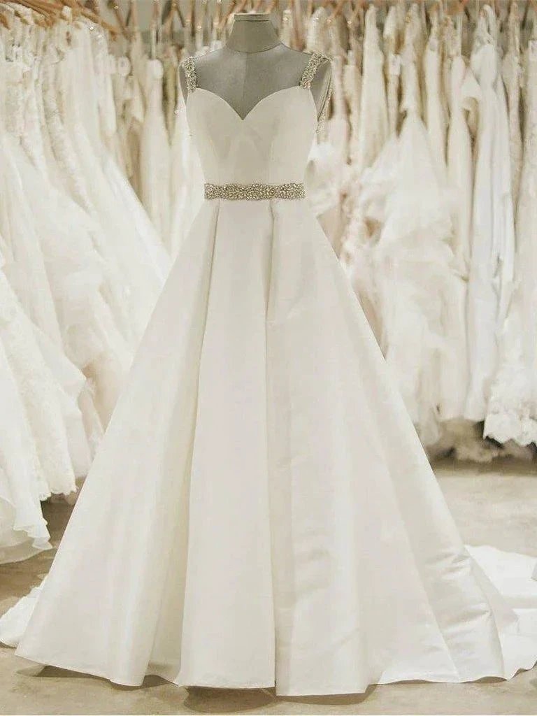 Ivory Ball Gown Wedding Dresses Spaghetti Strap Beaded Bridal Dress (ZD15378)