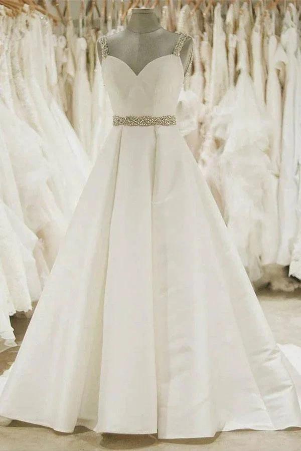 Ivory Ball Gown Wedding Dresses Spaghetti Strap Beaded Bridal Dress (ZD15378)