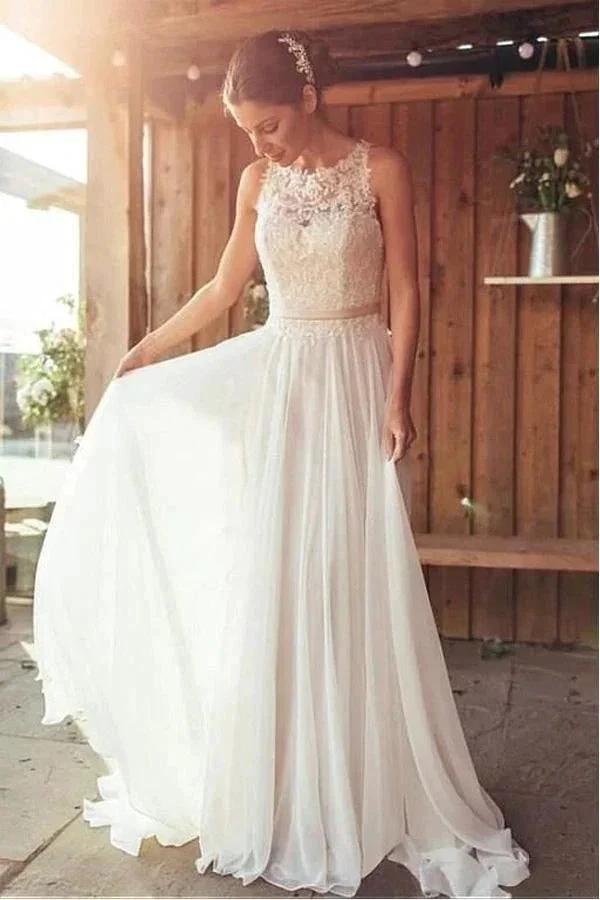 Ivory Beach Wedding Dress Lace Boho Bridal Gown With Train (ZD16259) - VelvetHem