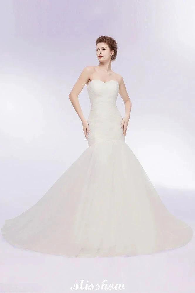 Ivory Tulle Sweetheart Mermaid Strapless Wedding Dresses with Lace-up (ZD13955)