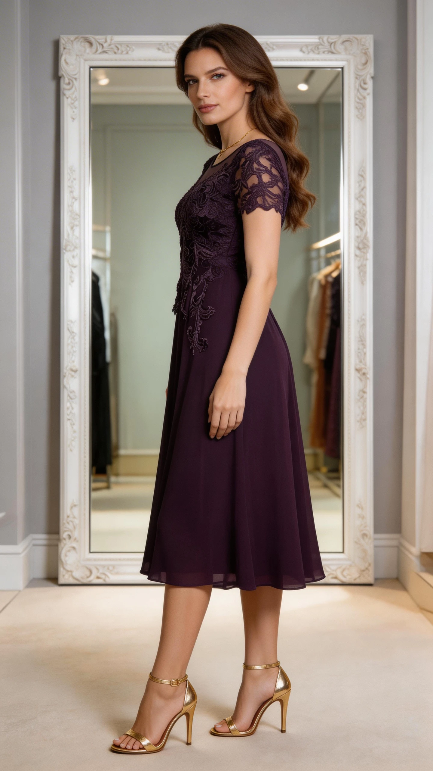 Dark Purple Lace Chiffon Mother Of The Bride Dress With Elegant Gown (ZD17080)