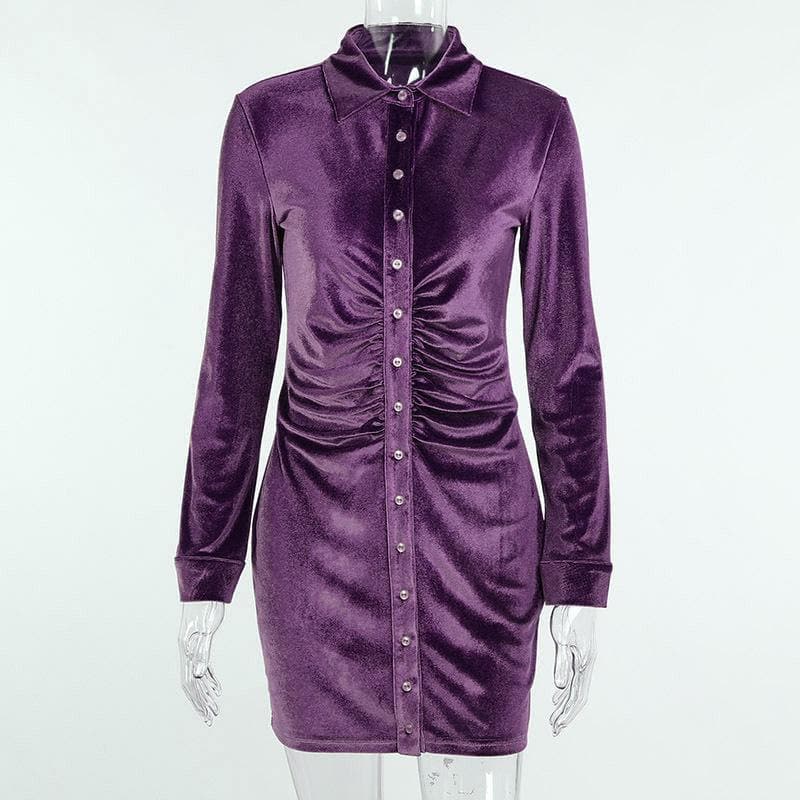 Button-through turnover collar ruched dress - Final Sale