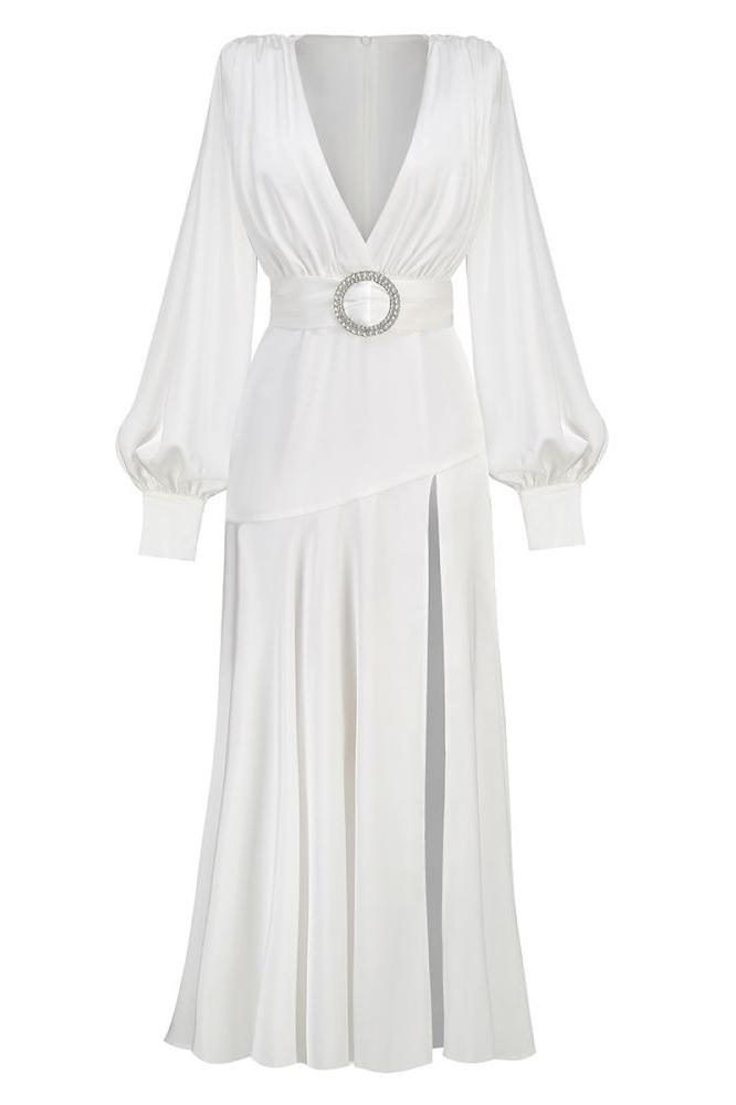 Phoebe V - neck Belted Slit Maxi Dress