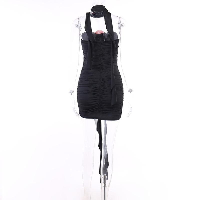 Flower applique hollow out ruched contrast tube mini dress