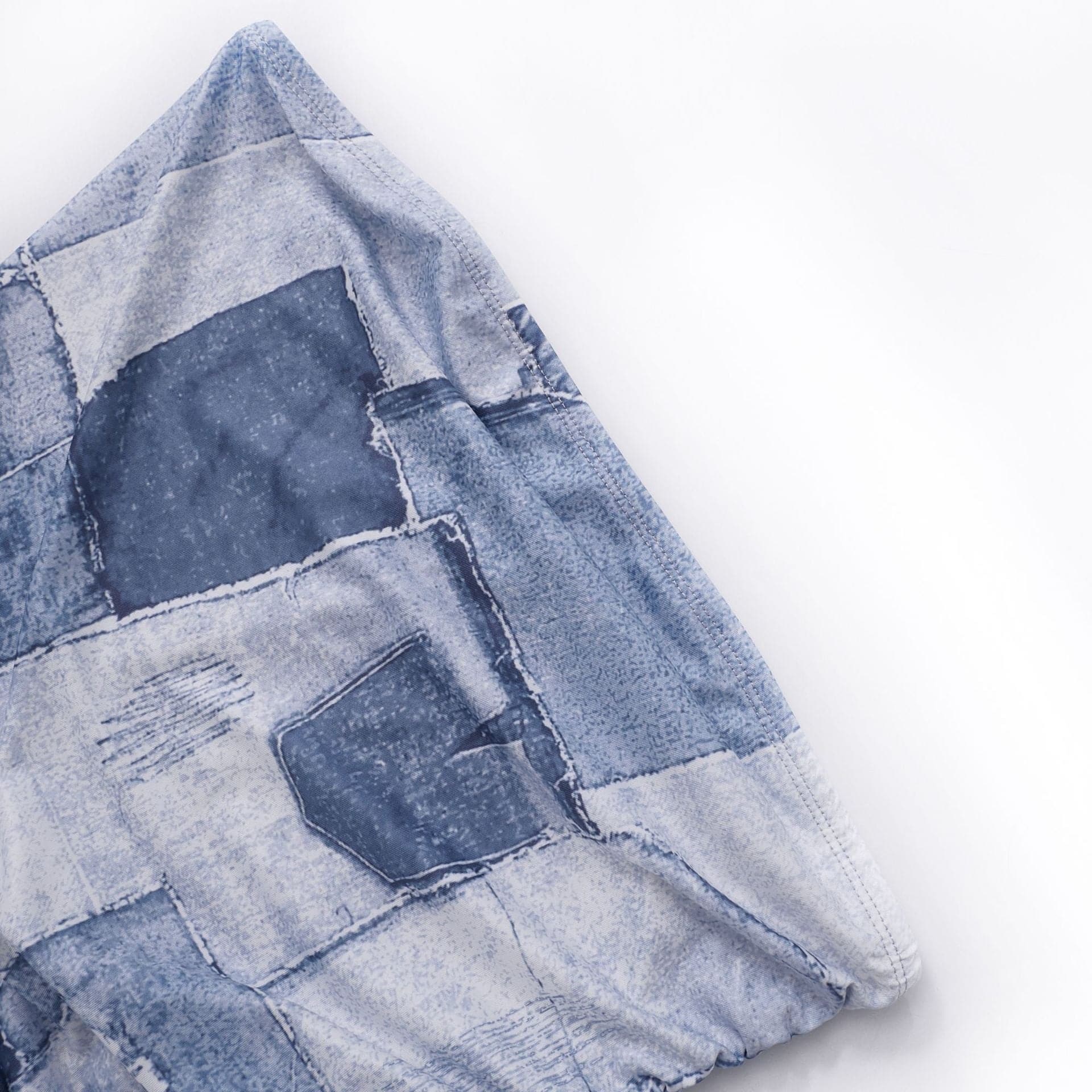 Denim print irregular ruched backless contrast tube mini dress