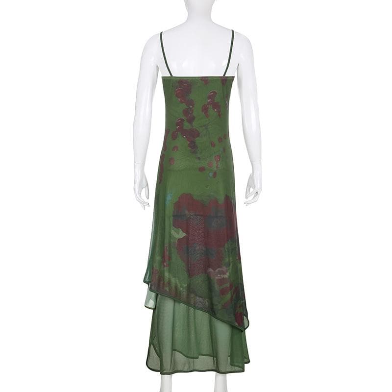 PRE ORDER - Mesh contrast patchwork u neck backless cami maxi dress