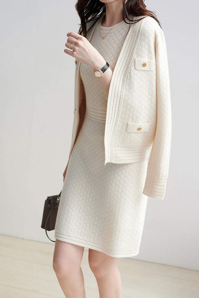 Isaura Elevated V Neck Cardigan and Tank Dress Set Premium Wardrobe Essential