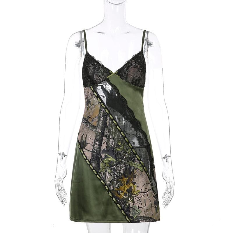 V neck hem lace patchwork A line dress