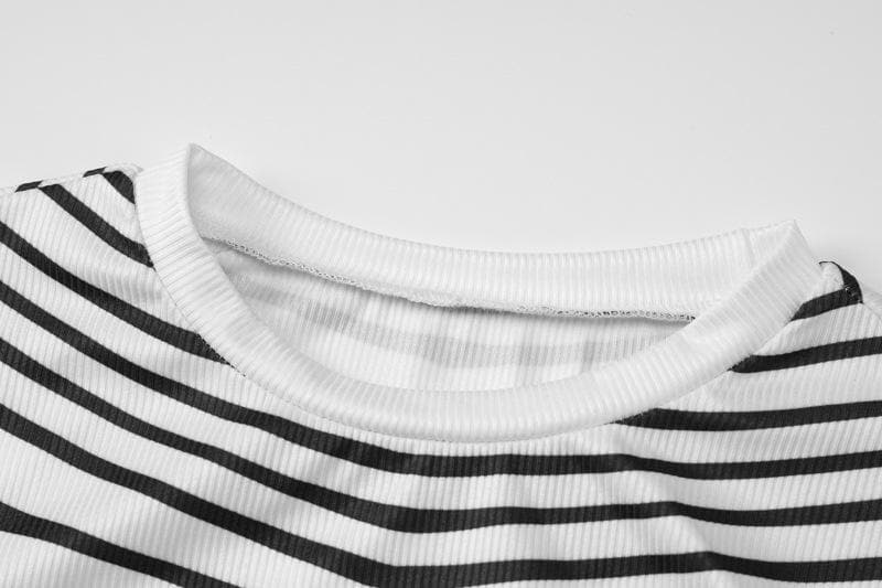 Striped contrast long sleeve crewneck mini dress