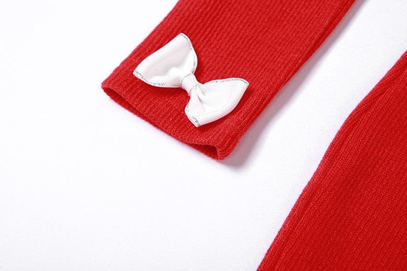 Solid halter bowknot applique slit gloves midi dress