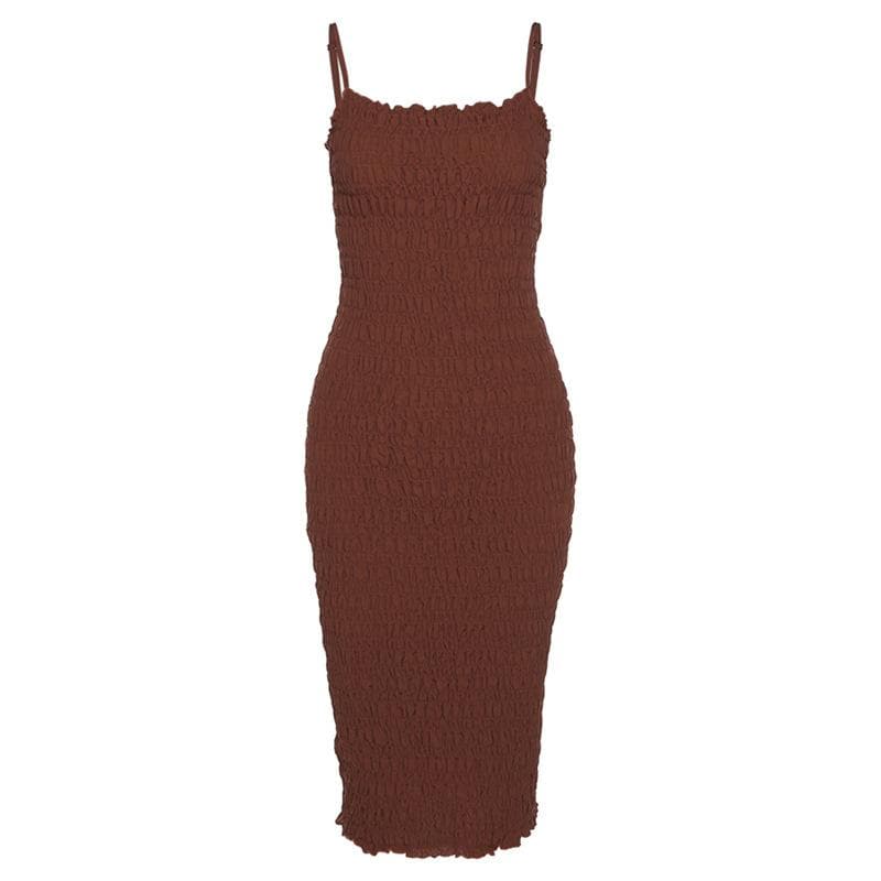 Smocked ruffle backless solid cami dress