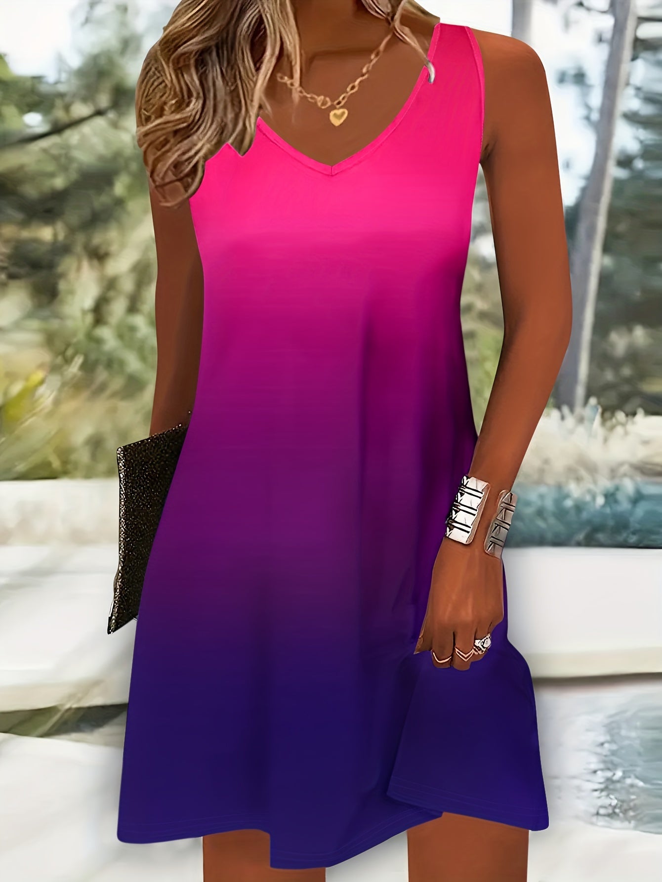 Begoña Stylish Gradient Dress with V-neck for Women Casual Daywear