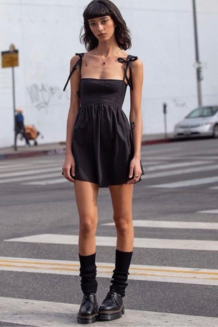 Renata Timeless Mini Dress with Bow and Shoulder Straps Designer Edit