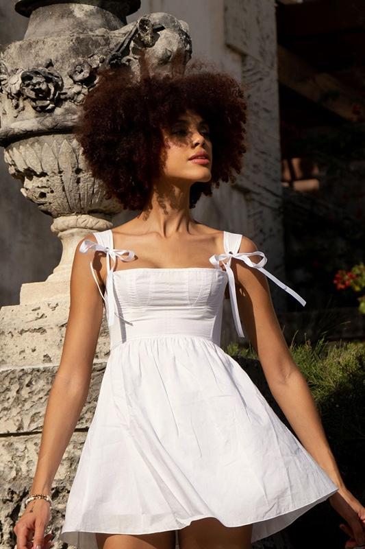 Renata Timeless Mini Dress with Bow and Shoulder Straps Designer Edit