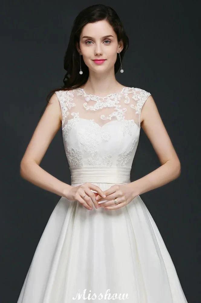 Lace A-line Jewel Delicate Wedding Dress (ZD13951)
