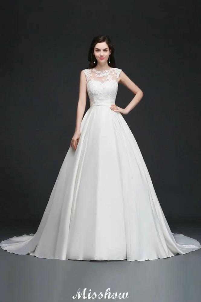 Lace A-line Jewel Delicate Wedding Dress by misshow.com
