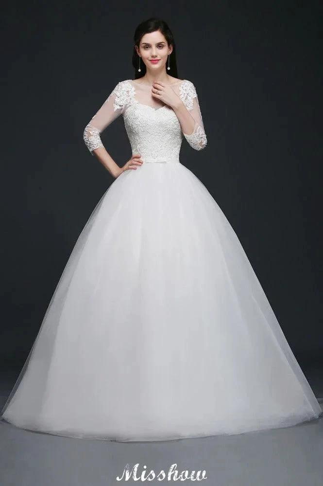 Lace Appliques Ball Gown Scoop Tulle Wedding Dress (ZD13926)