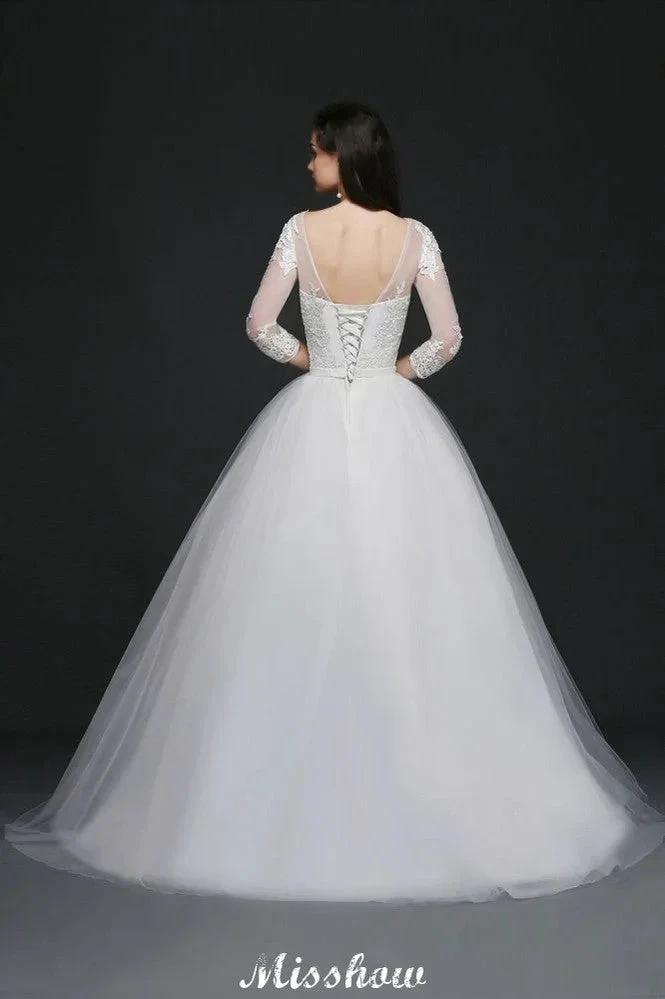Lace Appliques Ball Gown Scoop Tulle Wedding Dress (ZD13926)