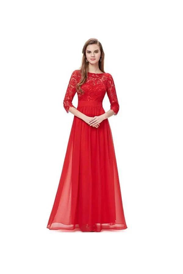 Lace Long Sleeve Floor Length Evening Dress Prom Dress (ZD13177)